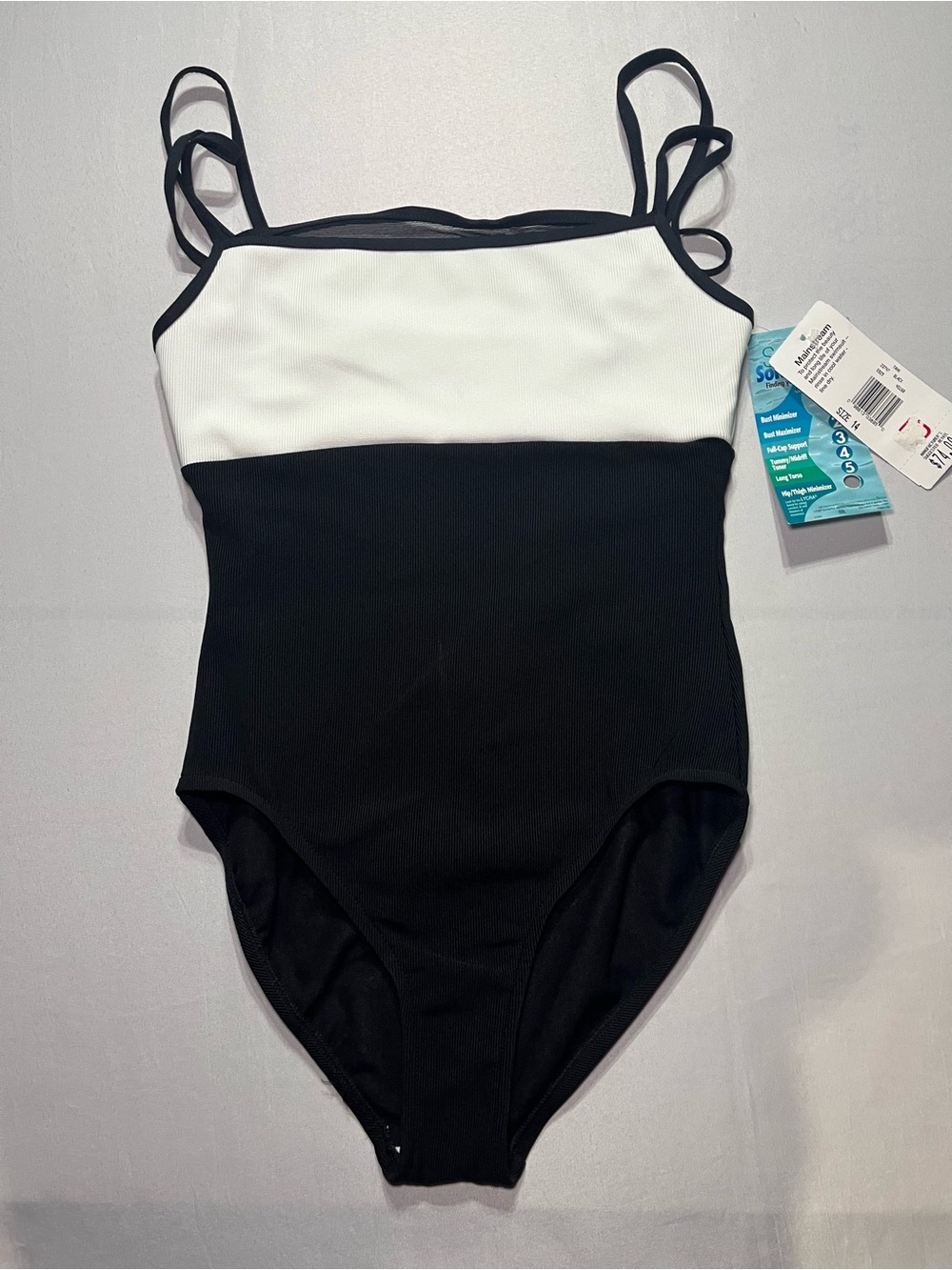 Mainstream Vintage Women’s 14 Black/White One-Piece Hip/Thigh Minimizer Swimsuit